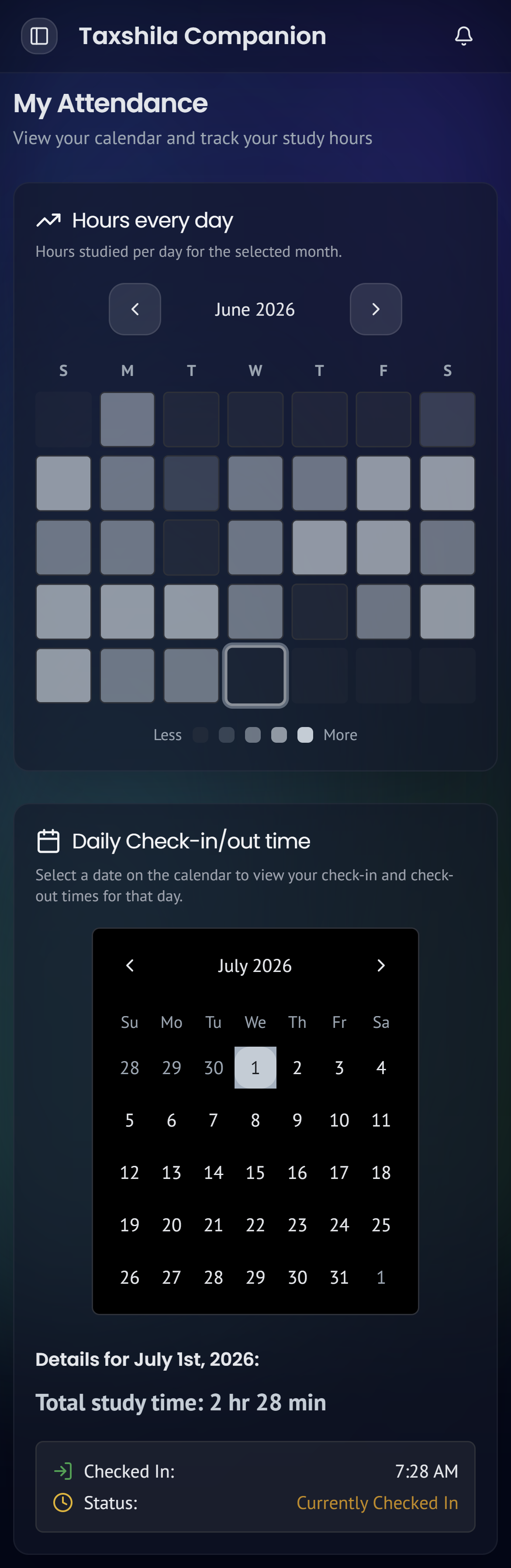 Attendance calendar