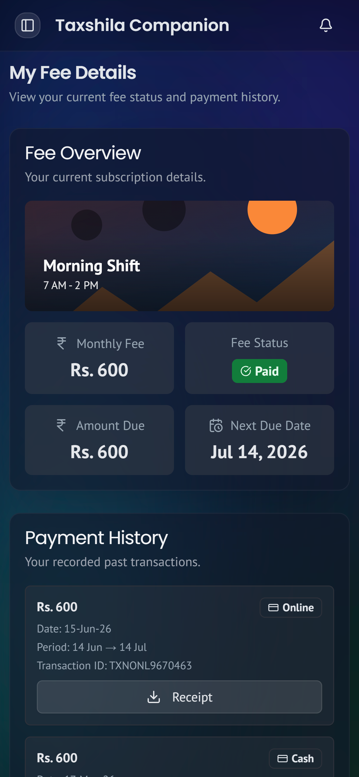 Member payments page