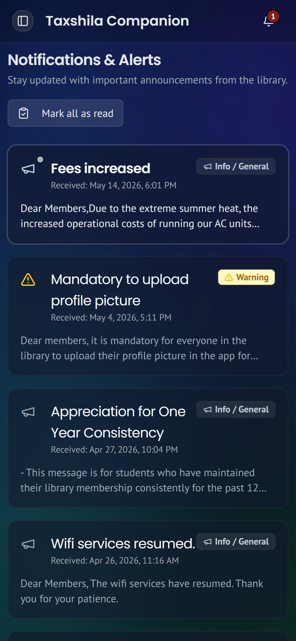 Notifications & alerts inbox